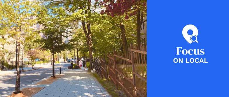 Green walk way with trees in Montreal 