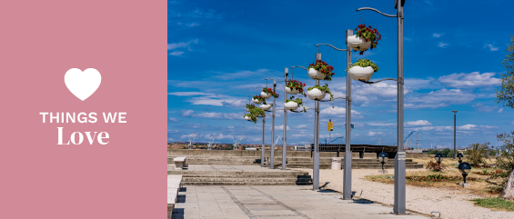 Walkway with flower pots in Kladovo, Serbia