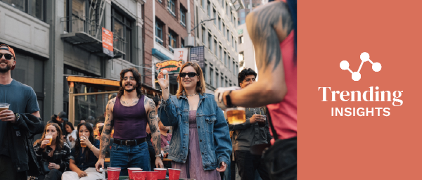 Crowd of people having fun and playing games in downtown San Francisco