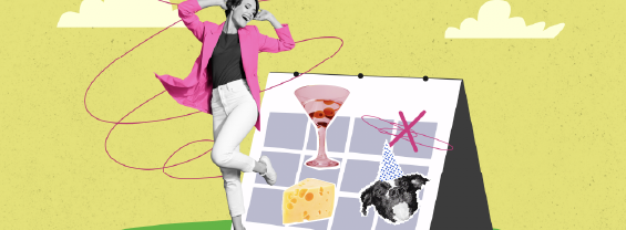 collage of woman with a calendar of unconventional holidays