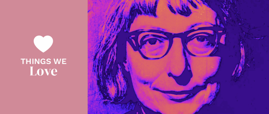 Jane Jacobs in pink and purple tones