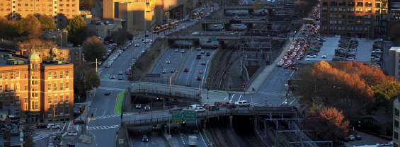An aerial view of Boston’s urban infrastructure