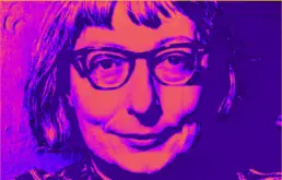 Jane Jacobs in pink and purple tones